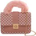 Plush Square Tote - Fashionable Printed Design, Chain Strap, Handheld & Crossbody Bag