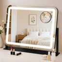 Vanity Mirror with Lights 22"x17", Lighted Makeup Mirror with 10X Magnification, 3 Color Dimmble Lights, Touch Control, 360° Rotation, Metal Frame, Women's Gift, For Bedroom/Dressing Room, Black