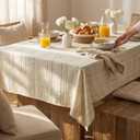 Horaldaily Beige Cotton Blend Tablecloth 60120 Inch Rectangular, Farmhouse Style, Wrinkle Resistant Washable Table Cloth, Hemstitched Embroidery Table Cover for Home