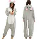 NAMHTOM Rat Costume Adult Women Rat Onesie Animal Pajamas Mouse Halloween Costumes Cartoon Cosplay Sleepwear for Women Men, XL