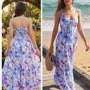 GRACE KARIN Womens Summer Floral Maxi Dresses 2026 Long Flowy Boho Dress Beach Vacation Sundresses Casual Clothes with Pocket (Blue, L)