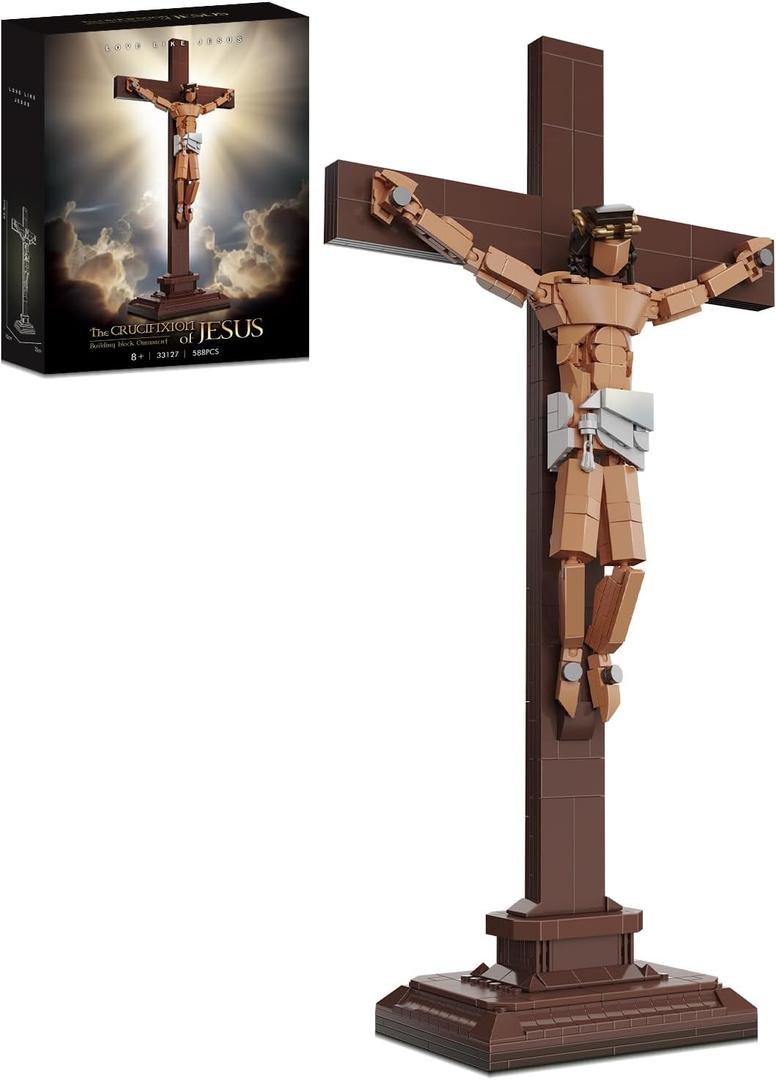 Jesus Crucifixion Building Blocks Set, Compatible Lego Religious Christian Toy Gift for Adults & Kids, Bible Story Model for Home Church Office Decor, 588 PCS