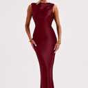 Memoriesea Women's Elegant Sleeveless High Neck Tie Cocktail Wedding Party Maxi Dress (Red, M)