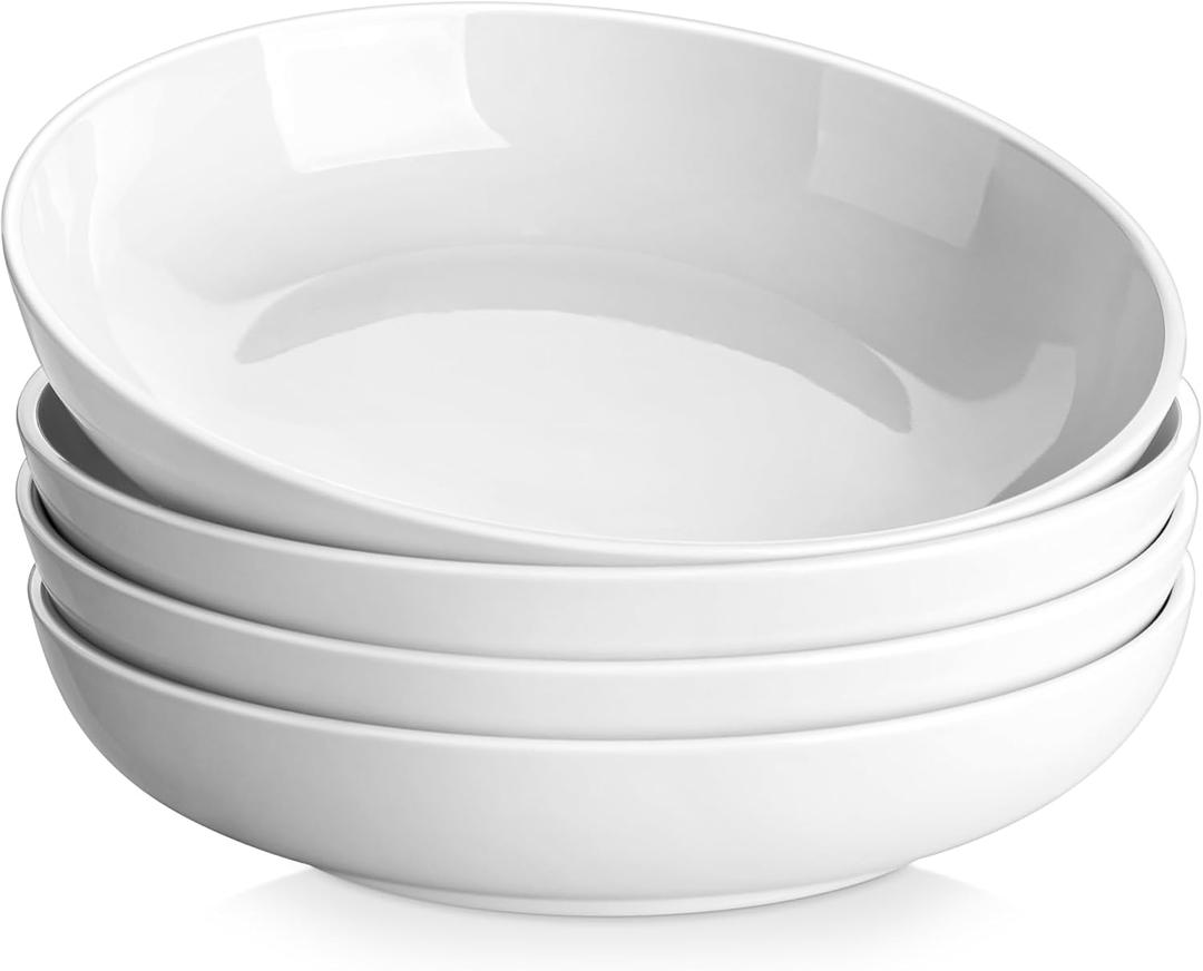MALACASA 10" Large Pasta Bowls, 56 OZ White Salad Bowls Soup Bowls, Porcelain Serving Bowls Set of 4, Large Kitchen Bowl Plates Pasta Plates, Microwave & Dishwasher Safe
