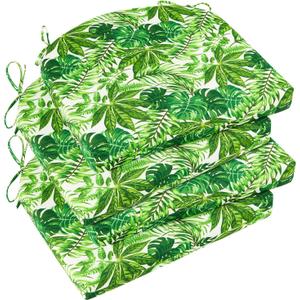 Basic Beyond Outdoor Chair Cushions Set of 4, Outdoor Cushions for Patio Furniture, Water Resistant Patio Chair Cushions with 2 Ties, 17x16x2, Green Leaves