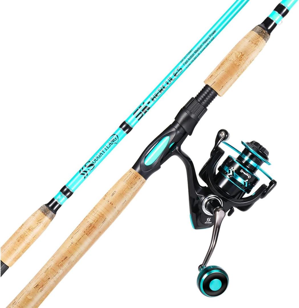 Sougayilang 7 Fishing Rod and Reel Spinning Combo, 2 Piece Fishing Rod, Size 4000 Reel, Right/Left Handle Position, Suitable for Inshore Fishing