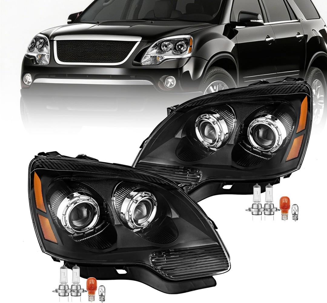 Headlights Assembly Compatible with 2007-2012 GMC Acadia OE Style Headlamps with Bulbs Pair Black Housing Replacement Driver & Passenger Side NOT FIT HID