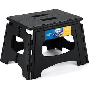 Korpai Upgrade 9" Folding Step Stool for Adults and Kids Holds Up to 300 lbs,Non-Slip Folding Stools with Portable Handle, Compact Plastic Foldable Step Stool for Bathroom, Kitchen,Black,1 PC