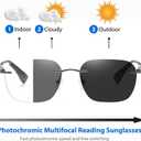 K.LAVER Photochromic Multifocus Progressive Rimless Reading Glasses Men Women Anti Blue Light Transition Multifocal Readers
