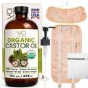 Castor Oil Pack Wrap Kit  USDA Organic, 16 oz Cold-Pressed Hexane-Free Castor Oil in Glass Bottle | Adjustable Cotton Flannel Waist & Neck Wraps | Made in USA | Liver, Abdominal & Detox Therapy