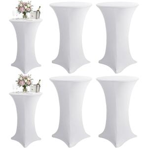 KeyWave Cocktail High Top Table Covers - 32x43 Inch Fitted Spandex Round Cocktail Tablecloth for Bar Height Standing Table Cloths Reusable, for Party Wedding Banquet Event Decorations, White, 6 Pack