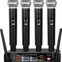 Depusheng DX4 Wireless Microphone, Professional 4 Channels Karaoke Handheld System for Home Karaoke, Meeting, Party, Church, DJ, Wedding, Home KTV Set