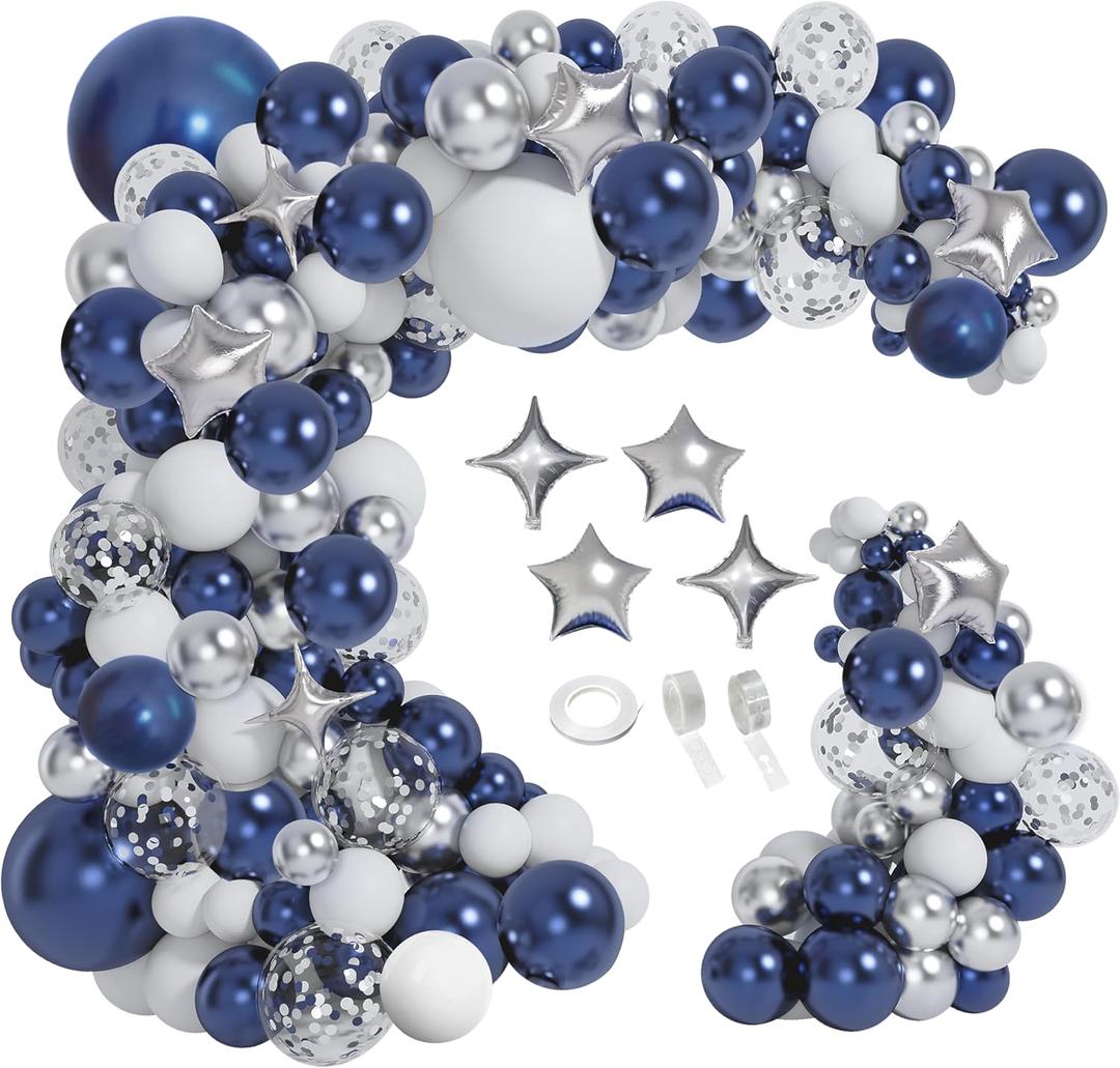 151pcs Navy Blue Silver Balloons Garland Arch Kit for Graduation Class of 2024 Prom Eve Birthday Wedding Retirement Party New Years Decorations