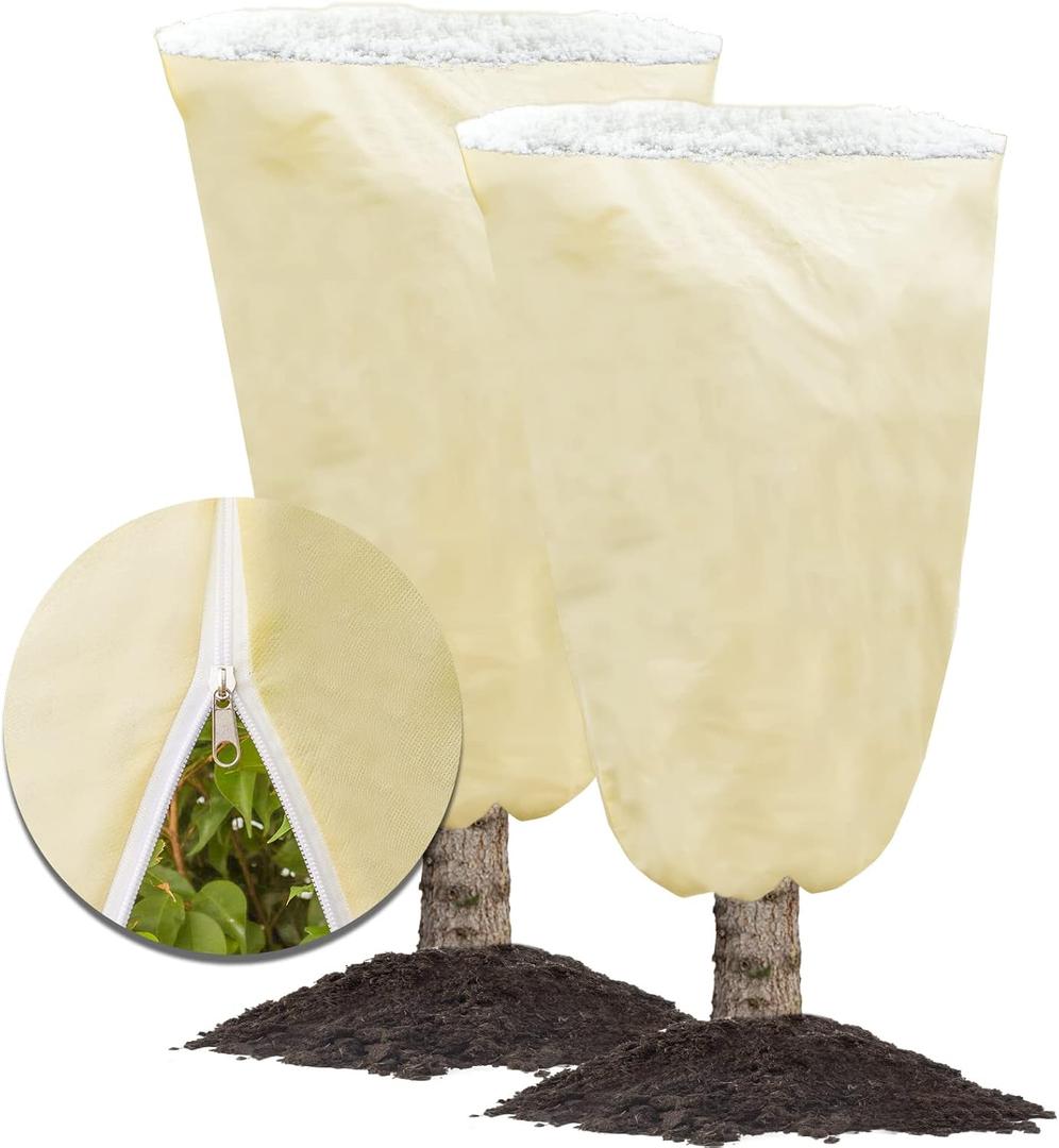 MIXC Plant Covers Freeze Protection, 47.2''70.8'' Winter Cold Weather Frost Blankets Shrub Jacket with Drawstring Reusable Frost Protection Cloth for Outdoor Plants Fruit Tree Potted (2 Pack)