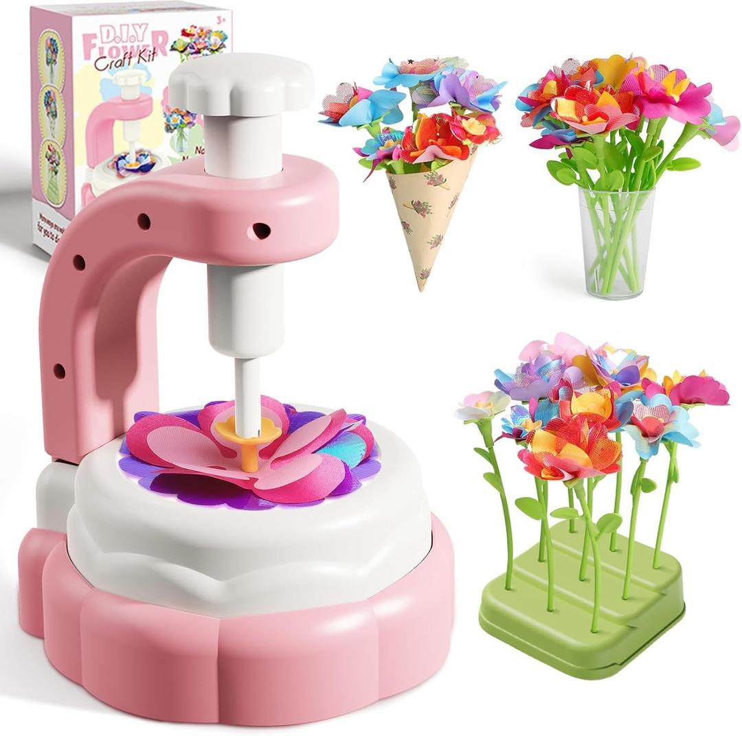 Fabric Flower Bouquets Toys,Arts & Crafts for 4 5 6 7 9 Year Toddler Girl, DIY Craft Kits Toys for Kids - Flowers Market Toy, Build Your Flower Bouquet, , Educational Activity Preschool B-Day Gift (red)