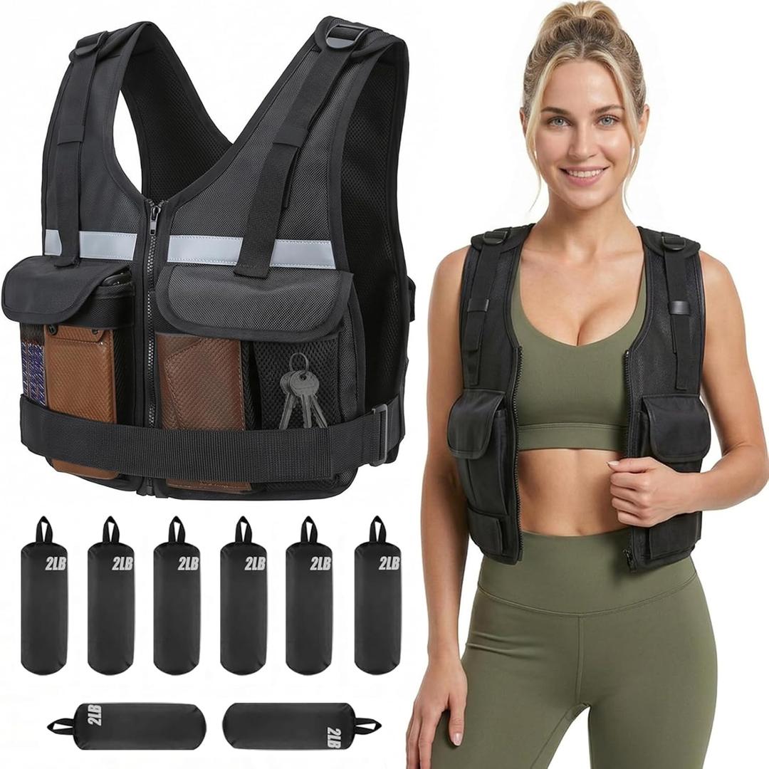 2026 Upgrade Adjustable Weighted Vest 2-16 lbs, Zip Design Weight Vest for Women & Men, Durable Strength Training Vest with Reflective Strips & Pockets, Ideal for Walking Running/Rucking/HIIT/Home/Gym
