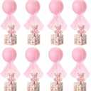 8 Sets Pink Bear Tulle Tutu Balloon with Letter Boxes Baby Shower Table Centerpieces Decor Gender Reveal Balloons Pink Tulle Cover with Stand Planter Blocks for Girl Gender Reveal Birthday Party Favor