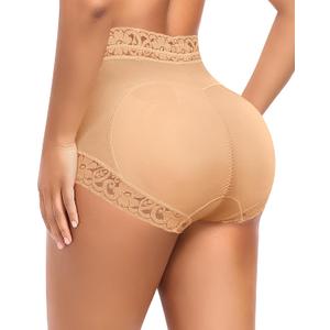 DERCA Butt Lifting Panties Padded Underwear for Women Booty Pads Butt Enhancer Lace Shapewear Panty (Beige, XL)