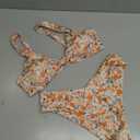 geluboao Bikini Set for Women Solid V Neck Knot Front Push Up High Leg Thong Two Piece Swimsuit (Large, Apricot Floral)
