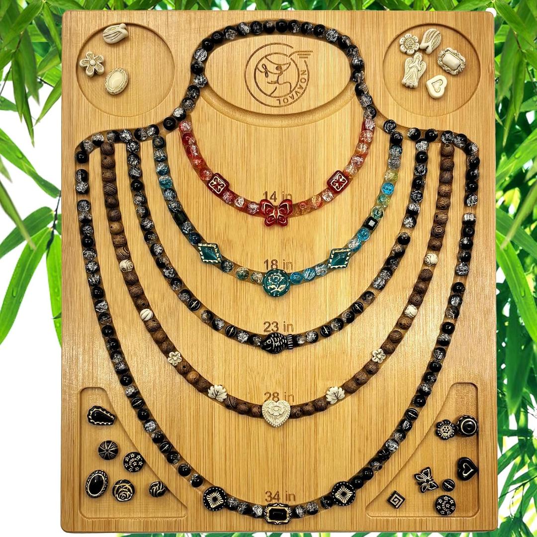 NOAVAOL Bamboo Bead Board for Jewelry Making, Combi Beading Tray Design Mat for Necklaces, DIY Small Jewelry Design Board