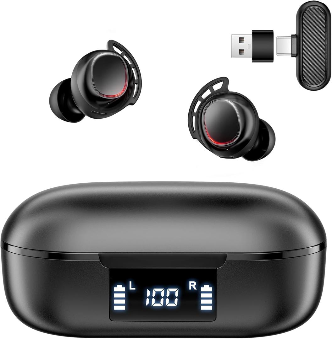 IAMJOY Wireless Gaming Earbuds, 20ms Low Latency, Game Earbuds with Mic, 2.4GHz & Bluetooth, Compact LED Display Wireless Earbuds Compatible with Meta Quest 3/2, PS5/4, Steam Deck, VR, Switch, PC (Pure Black)