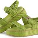 VARECOLA Women’s Platform Sandals, Raffia Comfortable Chunky Flat Woven Sandals Open Toe Shoes for Summer Beach, Size: 6.5