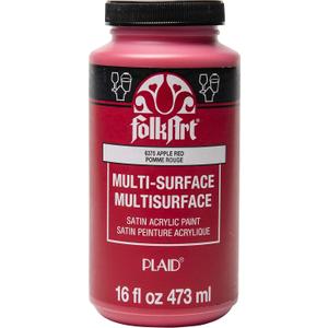 FolkArt Multi-Surface Satin Acrylic Paint in Assorted Colors, 16 oz, Apple Red 16 Fl Oz