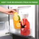 Set of 4 Plastic Carafe with Lid, 1 Liter Mimosa Bar Supplies, Large Square Base Juice Containers, Water Bottle, Milk Container, Clear Beverage Containers for Fridge - HAND WASH ONLY