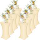 Tegeme 8 Packs 32 x 43 Inch Cocktail Spandex Table Covers Highboy Top Round Cocktail Tablecloth Stretch Square Fitted Tablecloth for Table Wedding Pub Bar Banquet Party(Champagne)