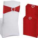 150 Pieces Chair Sashes & Bows - Stretch Spandex Chair Cover Band with Buckle for Wedding, Hotel Banquet, Birthday Party & Home Bulk Decorations (Red)