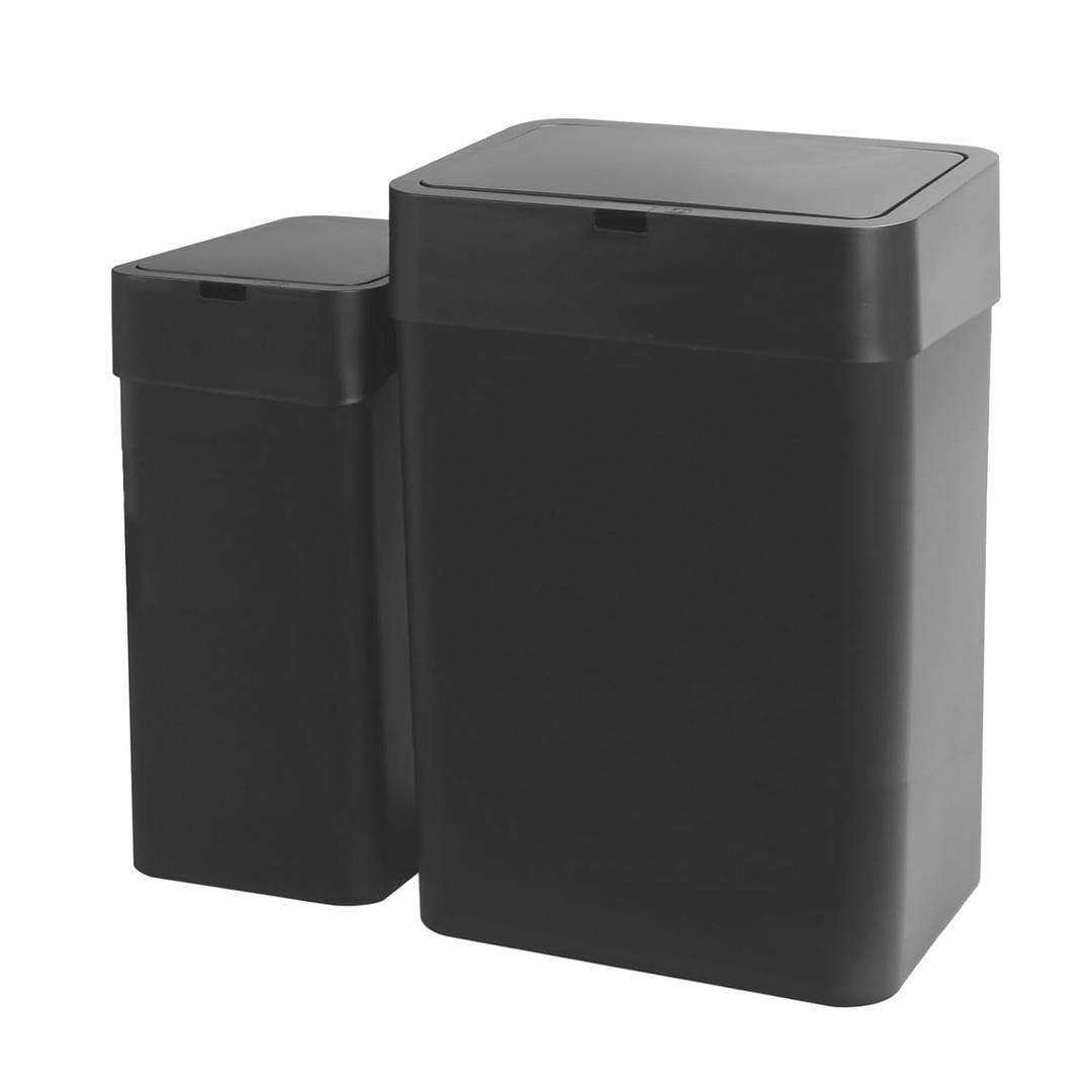 ELPHECO Bathroom Garbage Can with Lid, 2 Pack Automatic Garbage Can, 2.5 Gallon + 4 Gallon Motion Sensor Smart Bathroom Decor, Slim Waterproof Garbage Bins for Bedroom, Office, Living Room, Black