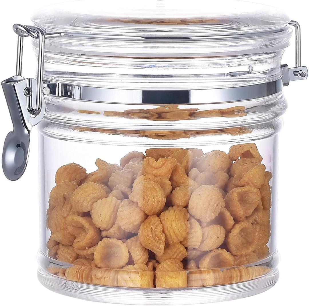 35 oz Reinforced Small Acrylic Canister with Locking Clamp, Airtight Flip Jar | Food Storage Container for Flour, Sugar, Coffee, Candy, Cookie 