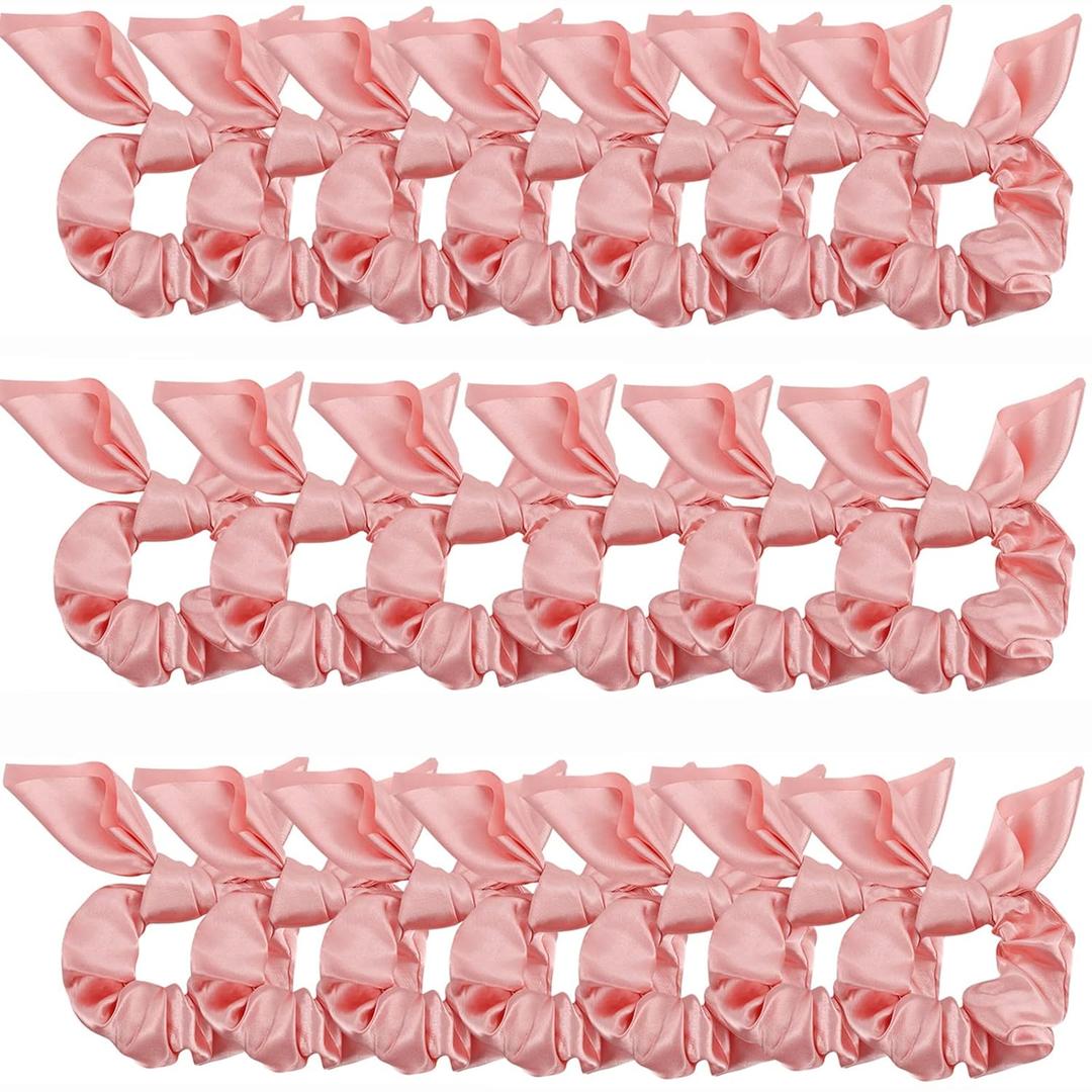 20 Pack Pink Bow Scrunchies for Thick Hair, Satin Silk Ponytail Holders with Ribbon for Girls and Women