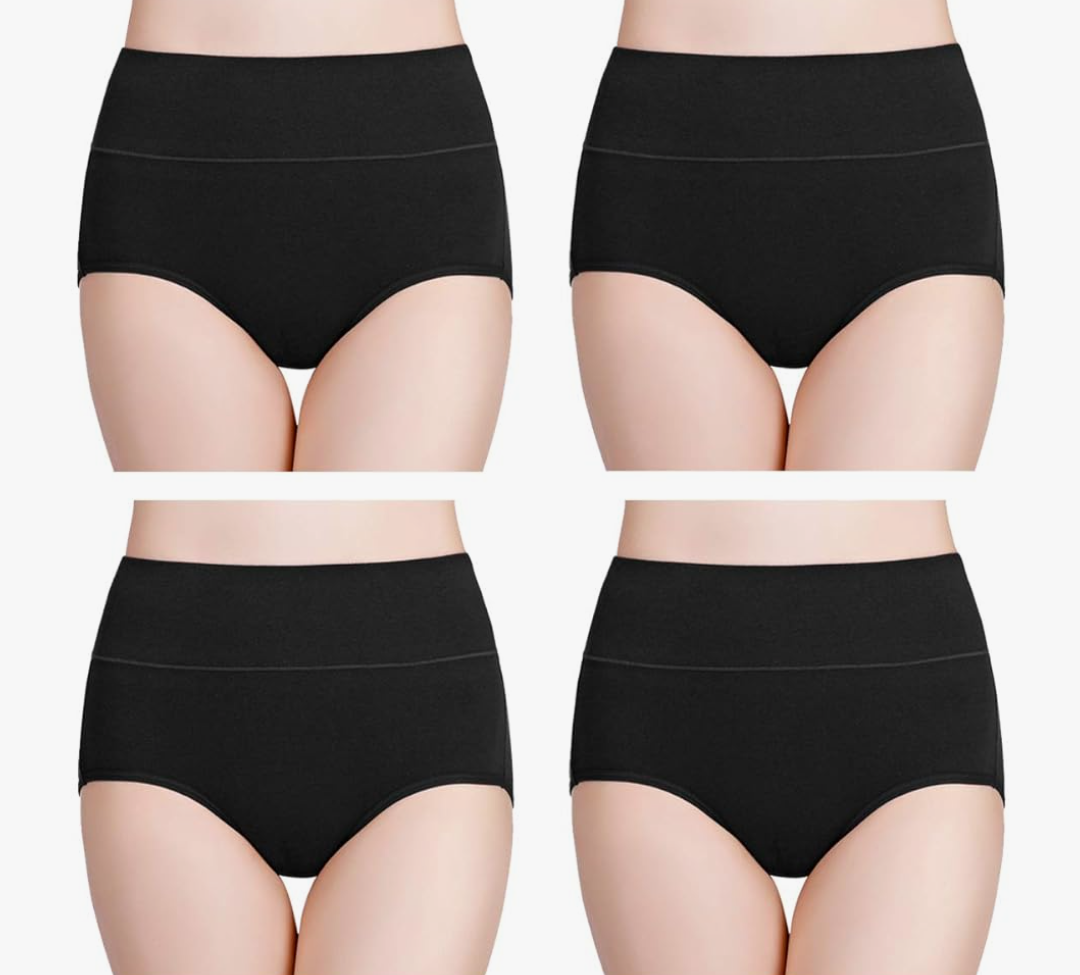 wirarpa Women's Cotton Underwear High Waisted Ladies Panties Full Coverage Briefs Black 4 Pack L