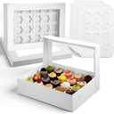 10 Pack Cupcake Boxes with Window and Inserts, 24 Pcs Mini Cupcakes Container Corrugated White Bakery Boxes for Birthday Holiday Party Bakery Supplies (15x11x4 Inch)