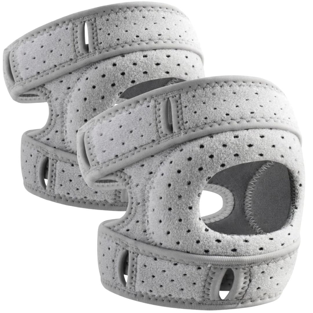 Knee Brace for Women Men Adjustable Knee Support with Side Stabilizers, Patella Gel Pads & Upgraded Silicone Anti-Slip Strip -Patella Knee Brace for Meniscus Tear, Knee Pain, Arthritis, Injury Recovery, Running, Workout (Gray 2 Pcs)