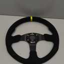 13.8Suede Leather Racing Steering Wheel Flat Drifting Universal Sports Steering Wheel with Horn Button for Car Sim Driving