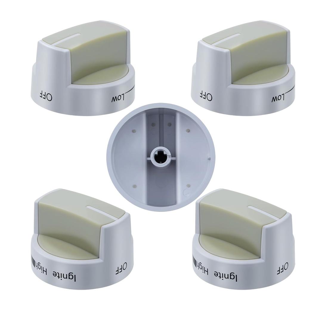 Upgraded W10339443 Stove Knobs Replacement Parts for Whirlpool Gas Range Knobs WPW10339443 Stove Top Burner Knob WFG320M0BW2 WFG505M0BS0 Whirlpool Cooktop Oven Burner Control Knobs White 5Pcs