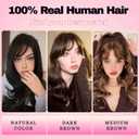 Long Side Bangs Hair Clip - 100% Real Human Hair Clip-In Extensions | Medium Brown Straight Fake Fringe with Temple | Thick Swept Bangs for Women