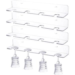Barydat 4 Pcs Acrylic Champagne Wall Holder Clear Wine Glass Rack Wall Mounted Hanging Champagne Flute Display Stand for Home Bar Party Supplies (16")