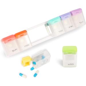 Weekly Pill Organizer 1 Time a Day Weekly Pill Organizer Magnetic Large Travel Pill Case, Week Once Daily Medication Dispenser Medicine Container Holder for Supplement Box 7 Day 1 Time a Day (White)