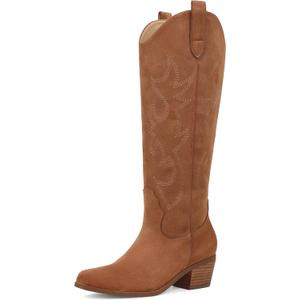 Erocalli White Cowgirl Boot Cowboy Boots for Women Embroidered Pull-On Chunky Stacked Heel Knee High Western Boots 7