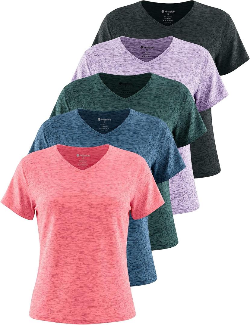 Workout Tops for Women 5 Pack UPF 50+ Quick Dry Short Sleeve V Neck Womens Athletic Tees Yoga T Shirts large
