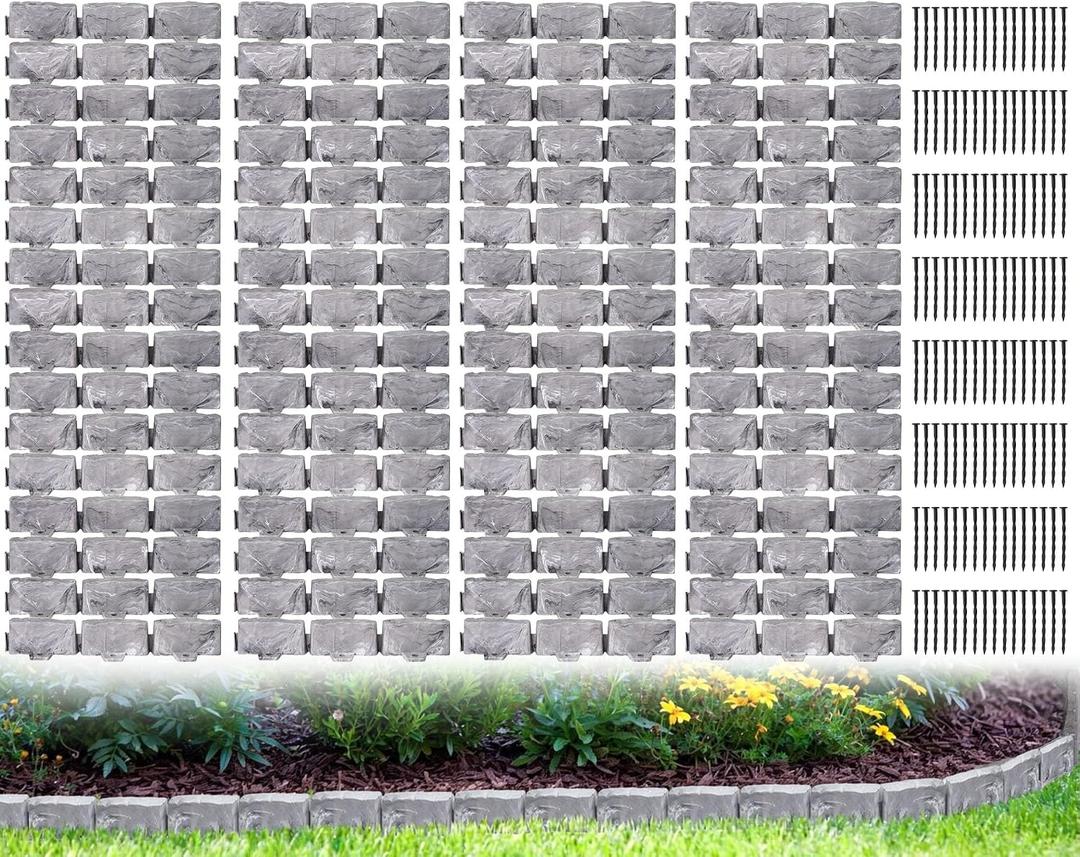 Landscape Edging Garden Edging Border Faux Stone Edging,91FT x 2.75 in Tall Decorative Stone-Look Garden Border for Flower Bed Edging,Yard Edging,Lawn Trees and Gardens,with Anchoring Spikes,Gray