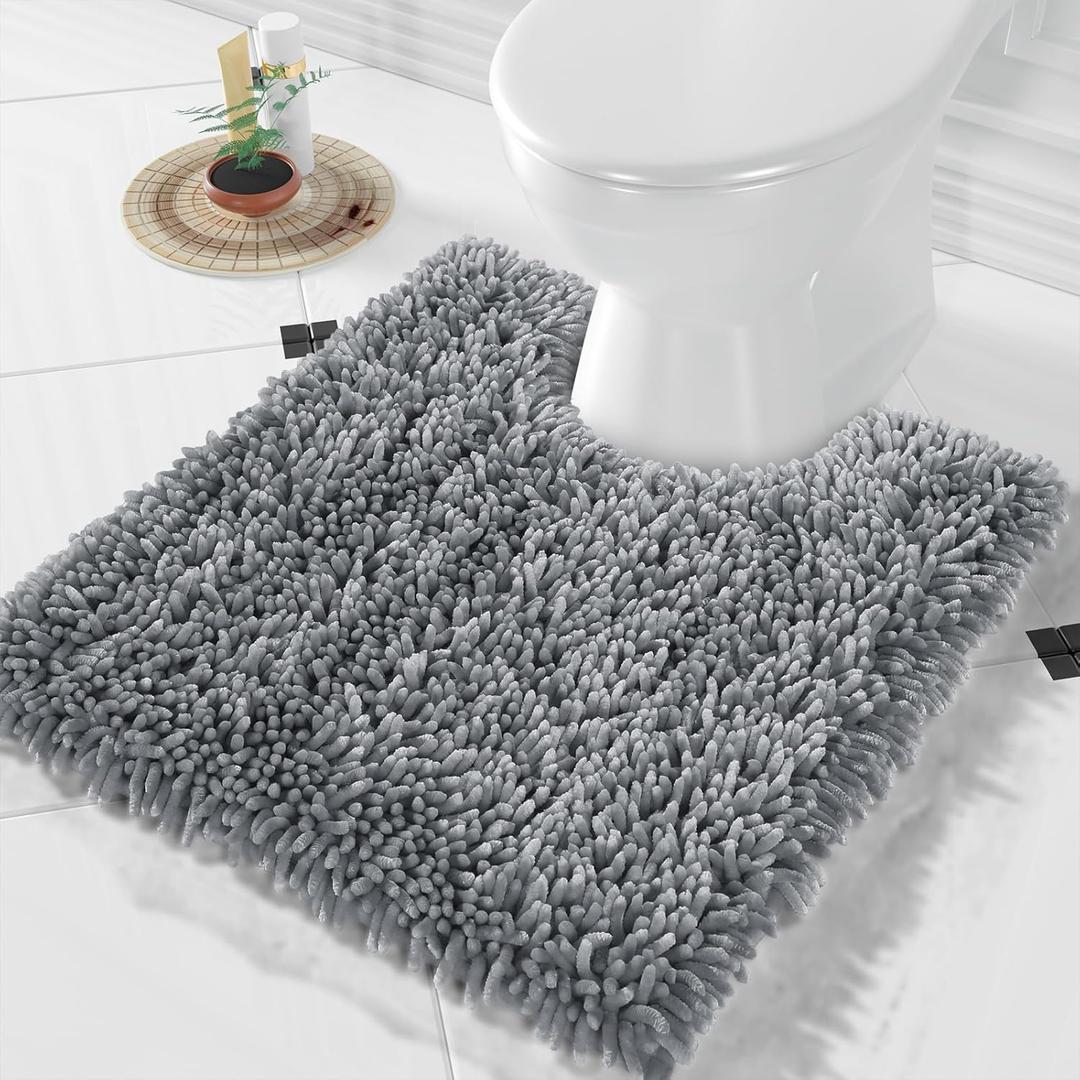Yimobra Toilet Rugs U Shaped Washable, Extra Thick Soft Absorbent Chenille Contour Bathroom Rugs for Toilet 24x20 Inch, Quick Dry Non Slip Toilet Mat for Bath Floor