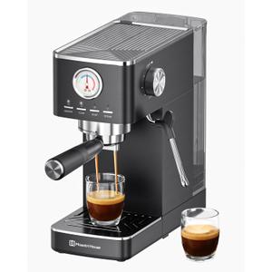 Maestri House Espresso Machines 20 Bar ULKA Pump, Compact Espresso Maker Built-in Flow Meter Steam Milk Frother, 43oz Removable Water Tank Stainless Steel Coffee Machine for Cappuccino (Black)
