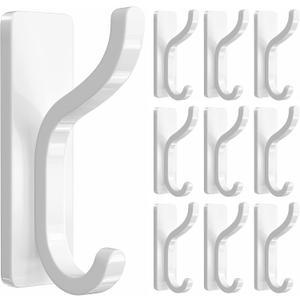 pickpiff Adhesive Wall Coat Hooks - Heavy Duty Stick-On Door Hanger, Metal Hook for Hanging Towel,Purse, Robe, Backpack, Jacket, Clothes - for Bathroom,Dorm, Closet, Kitchen - White, 10 Pack