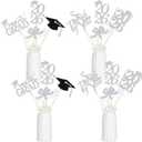 24Pcs 2026 Graduation Table Centerpieces Silver Graduation Centerpieces for Tables 2026 Silver Graduation Centerpieces Sticks for 2026 Graduation Party Table Decorations Silver