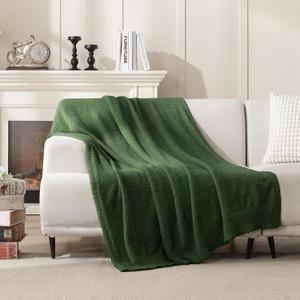 Knit Throw Blanket Super Soft Warm Blanket for Couch Lightweight Fluffy Blanket for Bed Sofa 50x60 Inches Dark Green