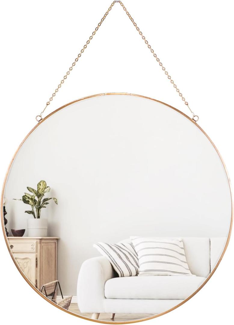 Dahey 11.8-inch Small Hanging Circle Mirror Wall Decor Gold Round Mirror with Hanging Chain for Living Room Bathroom Bedroom Dorm College Office, Gold